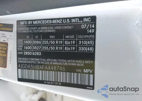 2015 Mercedes-Benz Ml 350 4Matic z USA, uszkodzony, nr VIN 4JGDA5HBXFA448746